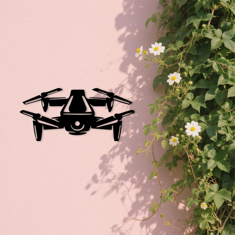 Tech Office Wall Art - 2D Flat Drone Silhouette Metal Wall